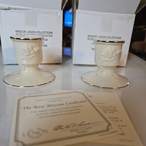 Lenox Rose Blossom Candlestick Holders - Cream